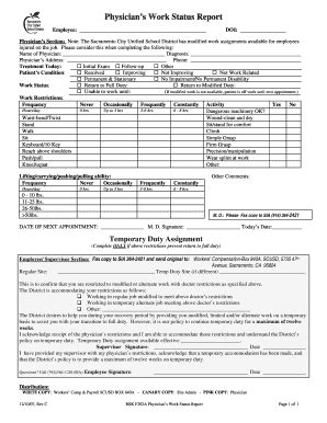 Kaiser Work Status Report Template Sample Format