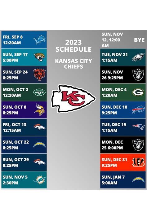 Kansas City Chiefs Custom Schedule