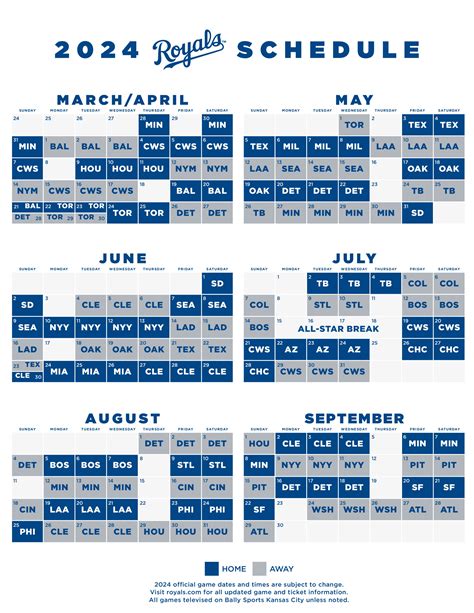 Kansas City Royals Printable Schedule Image