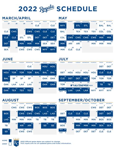 Kansas City Royals schedule printable