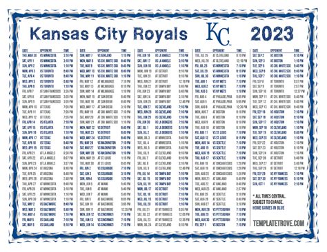 Kansas City Royals schedule template