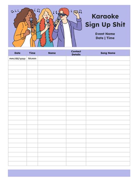 Karaoke sign-up sheet template