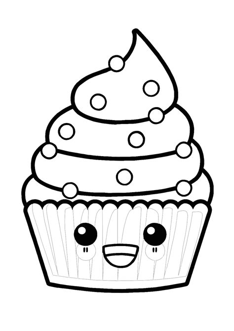 Kawaii Cupcake Coloring Page