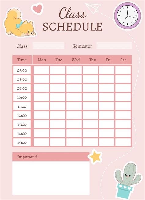 Kawaii Timetable Template Example 1