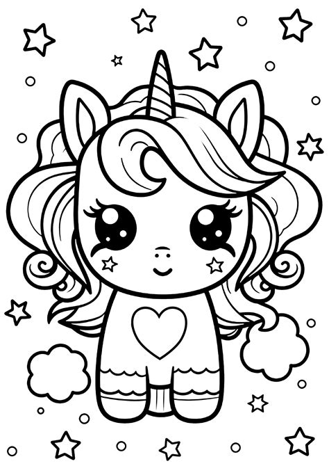 Kawaii Unicorn Coloring Page