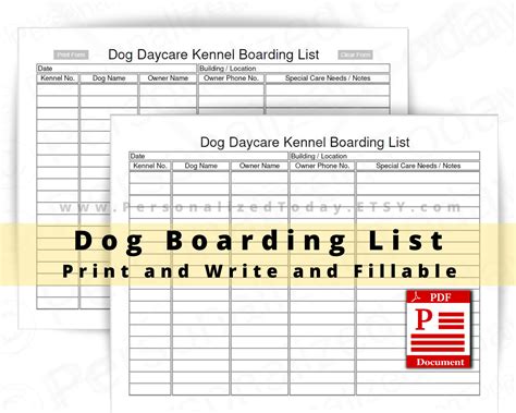 kennel boarding form template