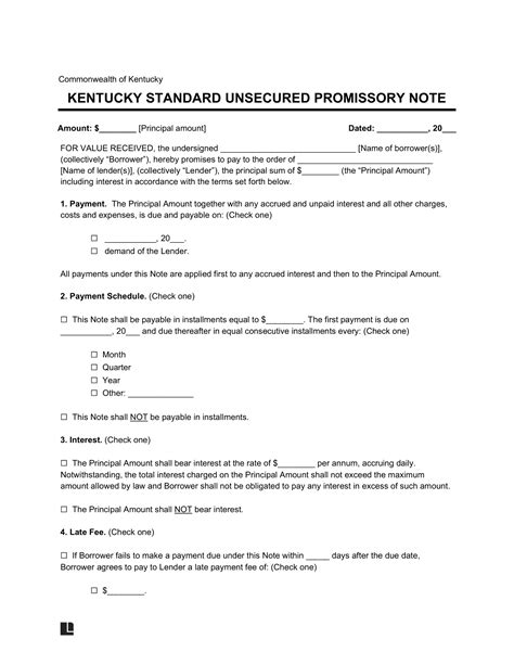 Kentucky Promissory Note Template 1