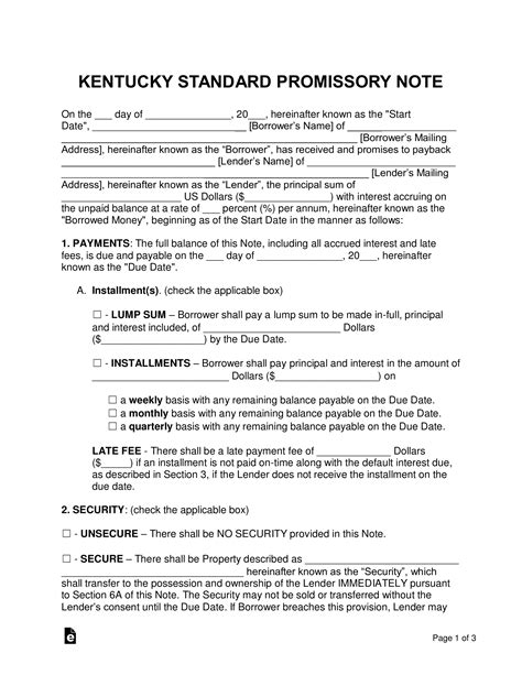 Kentucky Promissory Note Template 2