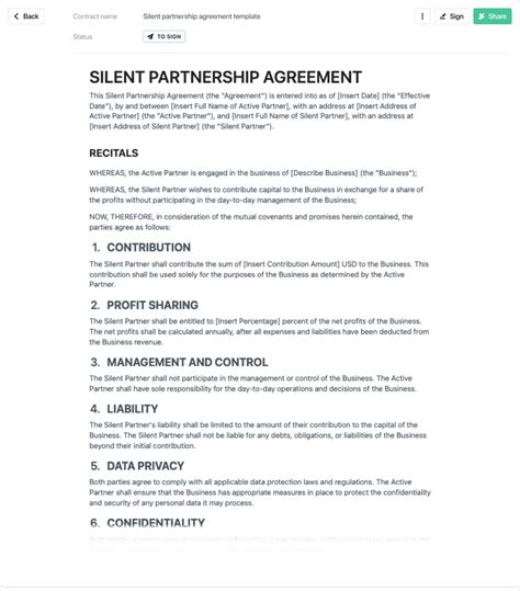 Key Components of Silent Partnership Agreement