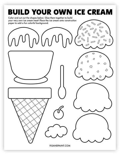 A kids birthday coloring card with ice cream and cake