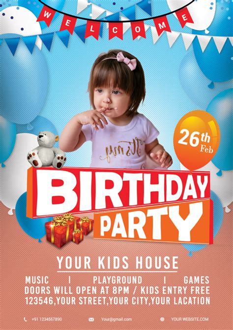 Colorful kids' birthday party flyer template