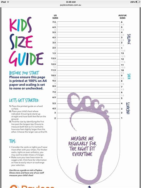 Kids foot measure chart