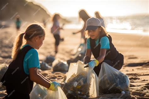 Kids participating in beach cleanup