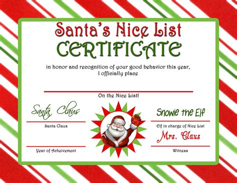 Kids Santa Nice List Certificate