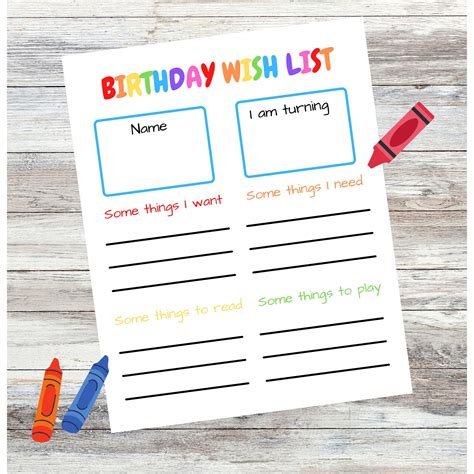 A fun and colorful template for kids' wish lists