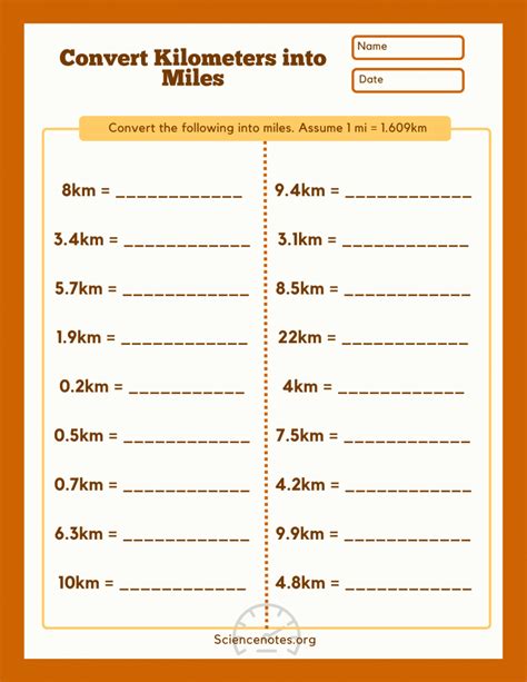 Kilometer to Mile Conversion Exercises