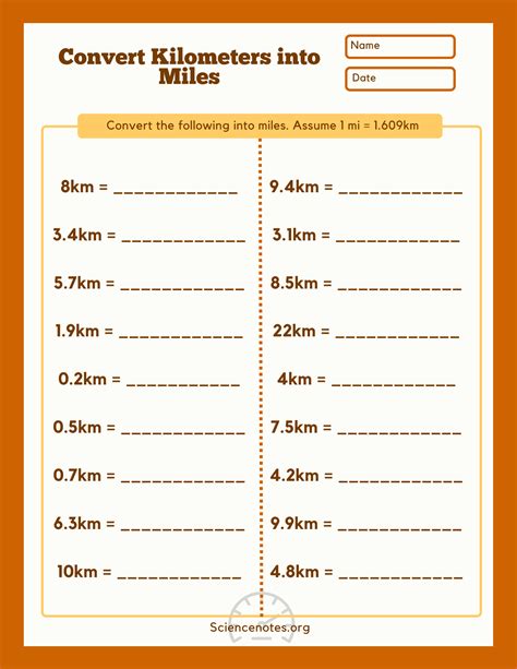 Kilometers to Miles Conversion Exercise