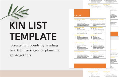 Kin List Template Example 10