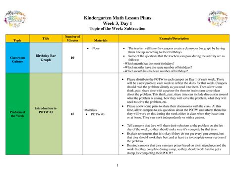 Kindergarten math templates