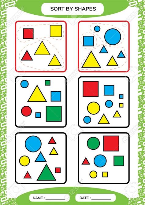 Shape sorting worksheet for kindergarten