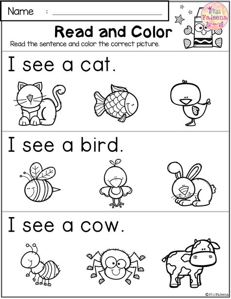 Free Kindergarten Reading Printable Worksheets Resources