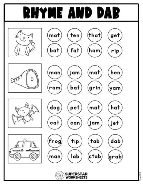 Kindergarten Reading Worksheets for Rhyming