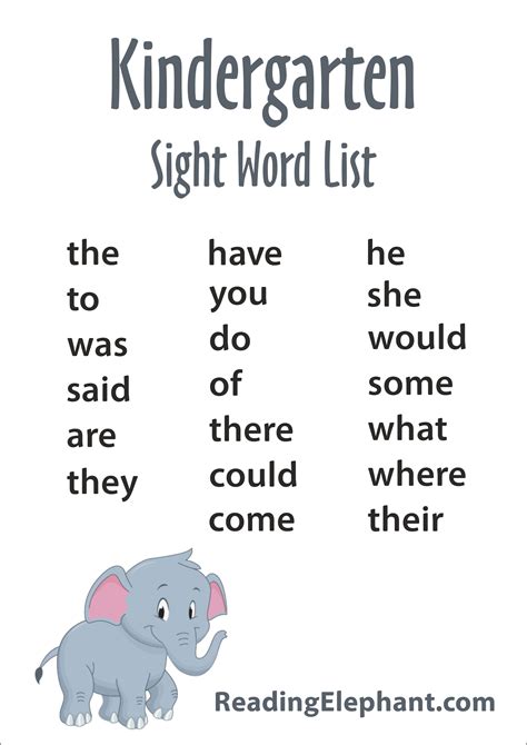 Kindergarten Reading Worksheets for Sight Words