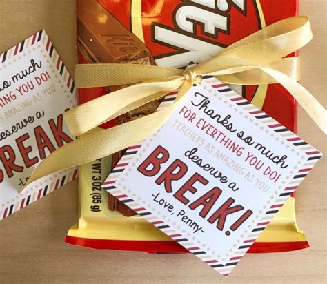 Kit Kat Teacher Appreciation Free Printable Gift Tag Template