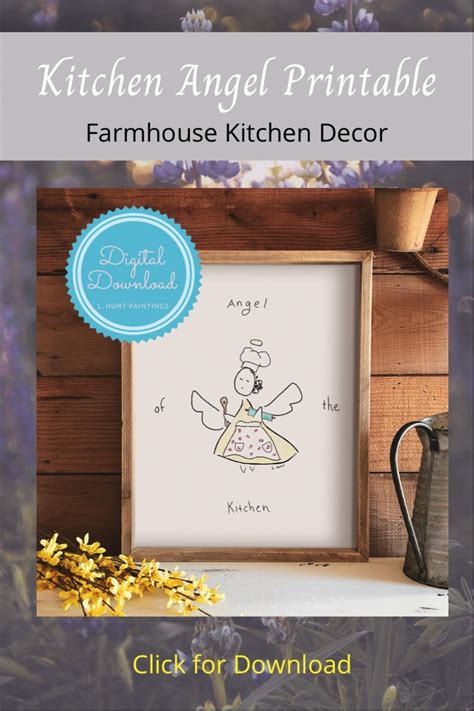 A kitchen gallery wall featuring a Kitchen Angel Poem printable