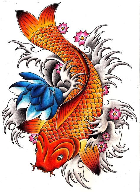 Koi carp tattoo featuring a combination of different elements, such as clouds and water