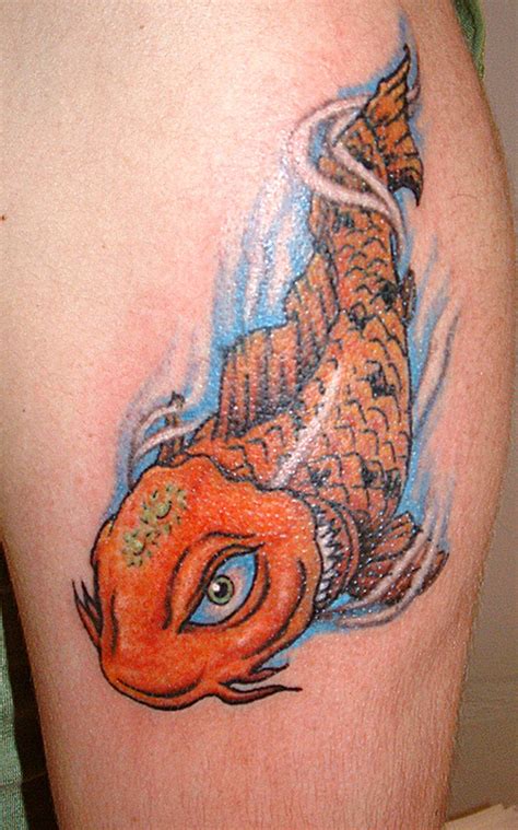 Koi carp tattoo featuring a combination of different elements, such as ripples and water