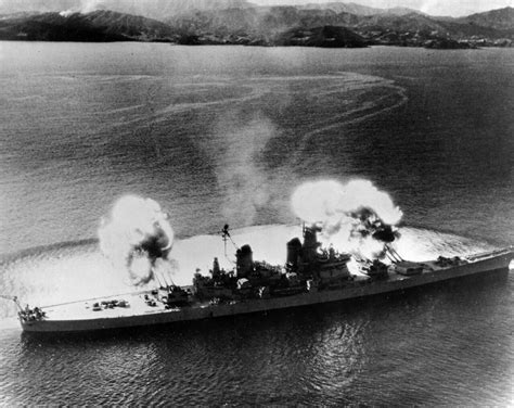 The USS New Jersey off the coast of Korea during the Korean War