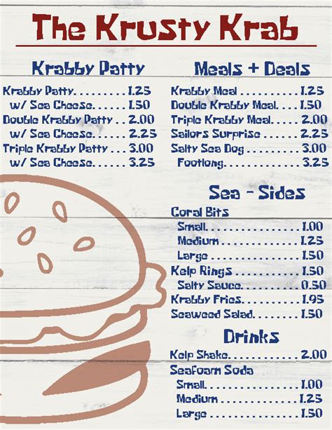 Krusty Krab Menu Template Gallery