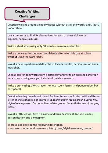 KS3 English creative writing worksheets