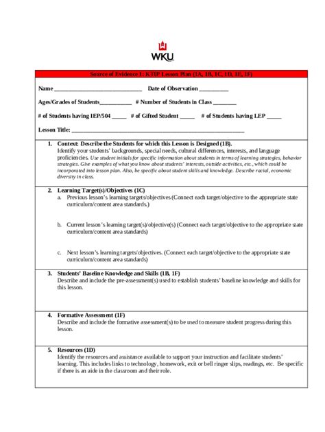 KTIP Lesson Plan Template PDF