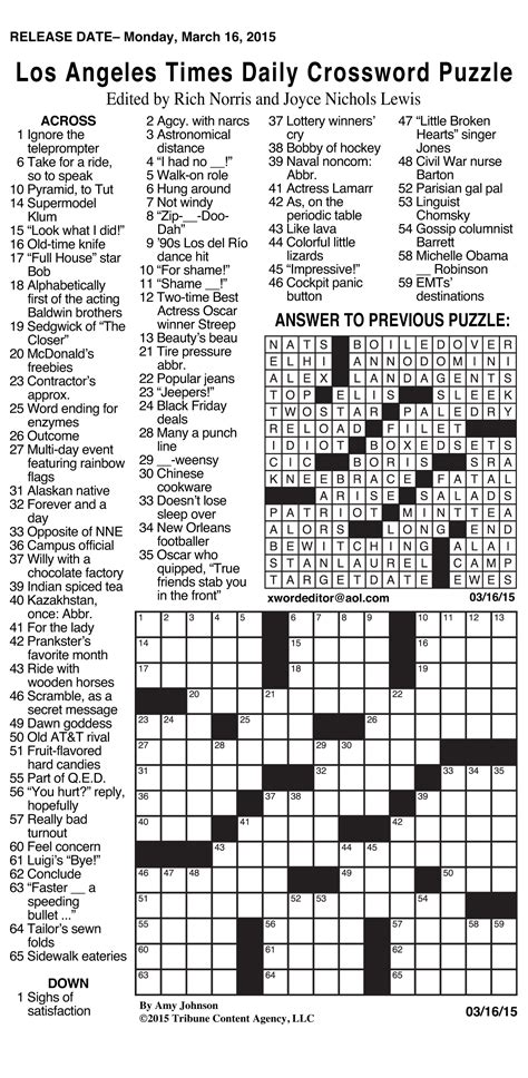 LA Times Crossword Puzzle Daily Editions