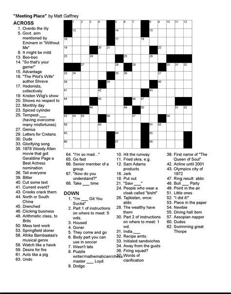 LA Times Crossword Puzzle Printable Daily Editions