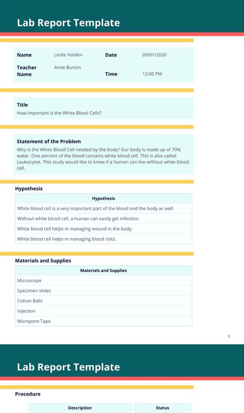 Lab Results Template Example 1