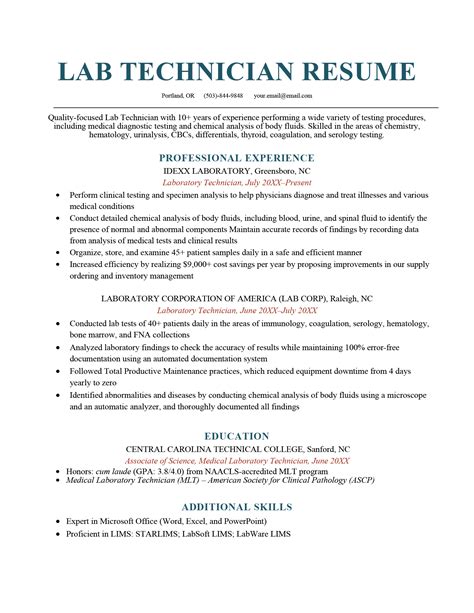 Lab Technician Resume Example 4