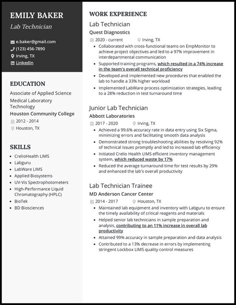 Lab Technician Resume Example 5