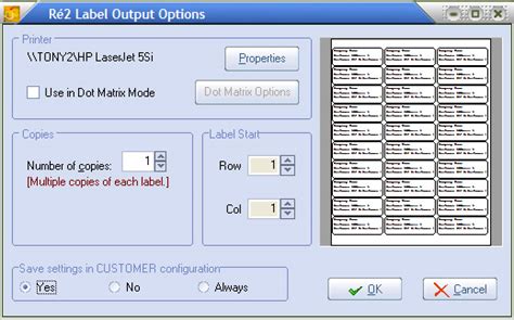 Label Printing Options