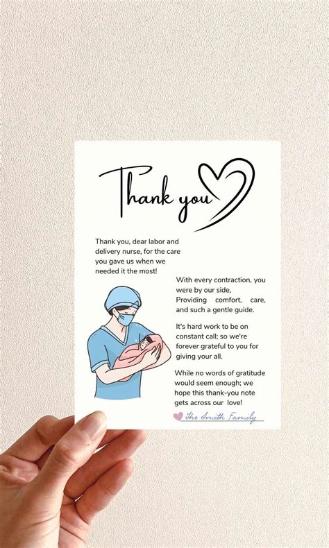 Labor and delivery nurse appreciation card with a heart design