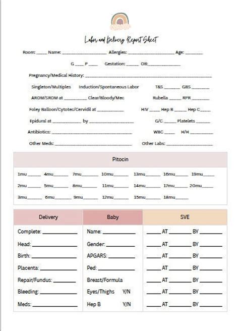 Labor and delivery nurse report sheet template