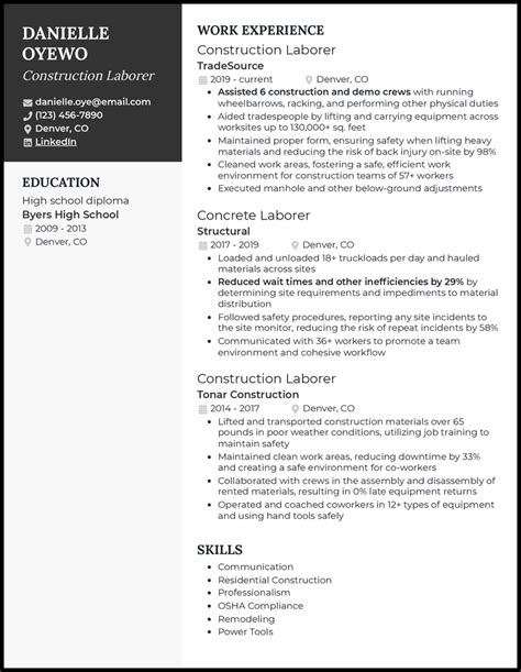 Laborer Resume Example