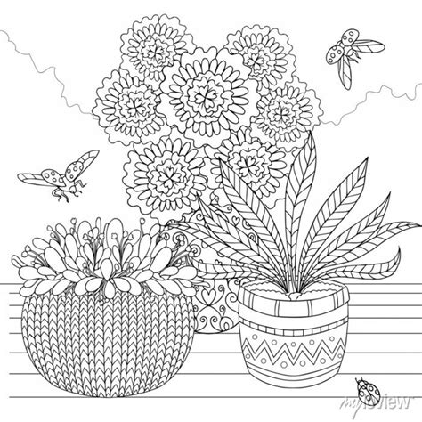 Ladybug in a Flower Pot Coloring Page