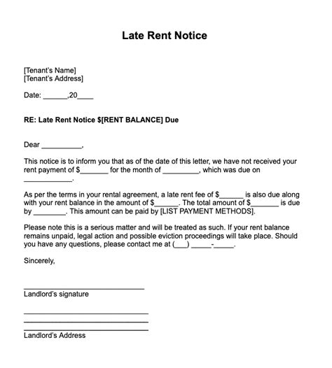 Landlord Rent Letter