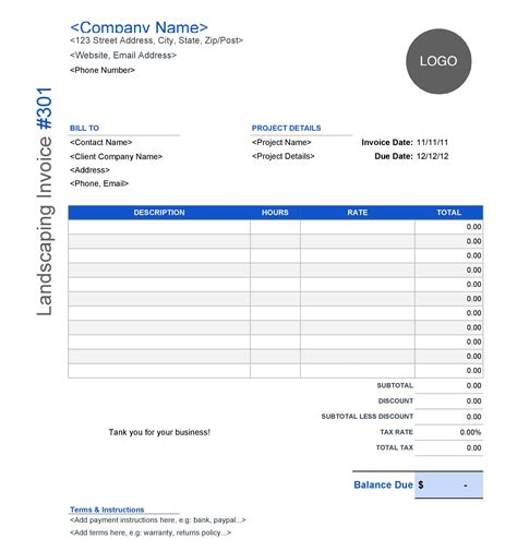 Landscape Invoice Template Example 3