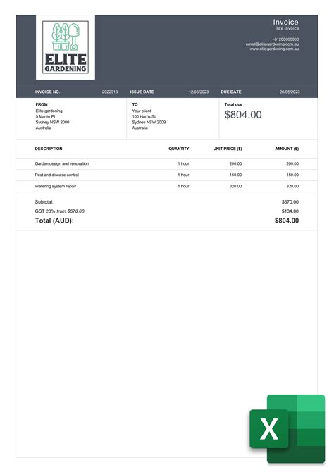 Landscape Invoice Template Excel