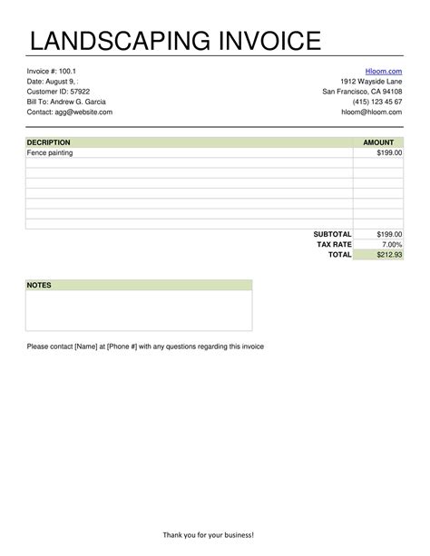 Landscape Invoice Template Excel Sample