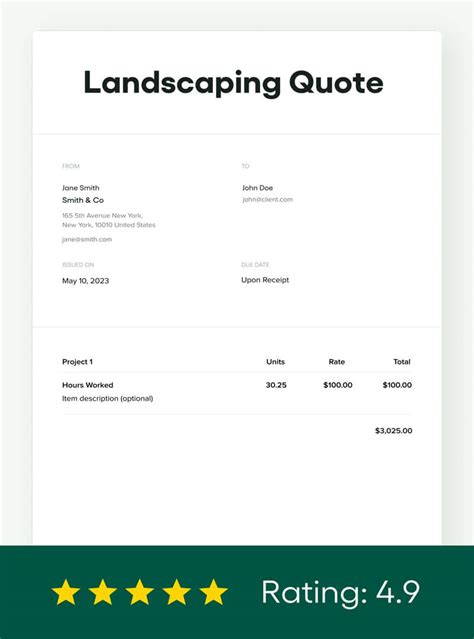 A screenshot of a landscape quotation template with a professional layout